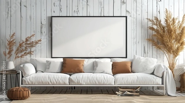 Obraz Minimalist Living Room with White Walls and a Sofa