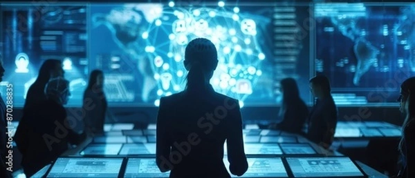 Fototapeta Brainstorming session, futuristic holograms, idea generation, high-tech setting, innovative thinking