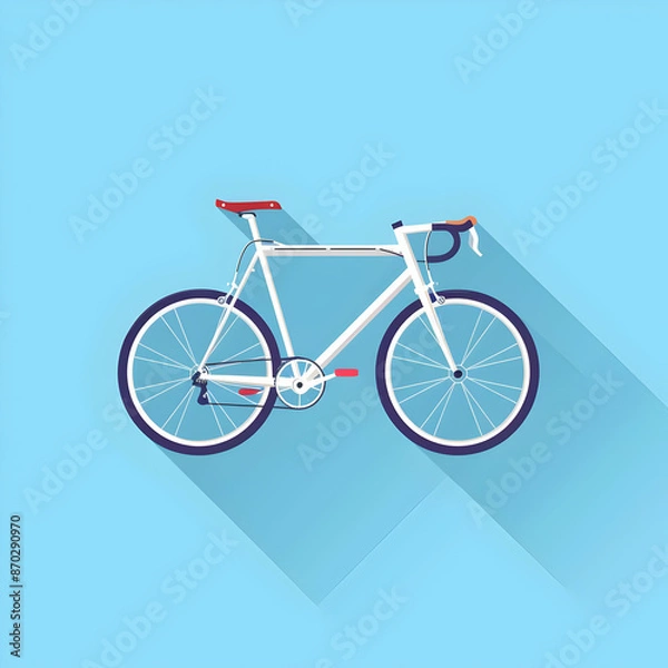 Fototapeta Minimalist vector illustration of a vintage bicycle with long shadow effect on a light blue background.