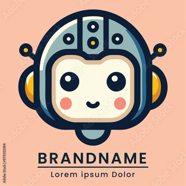 Fototapeta Playful and friendly robot logo with a cute and approachable design great for tech startups or educational products