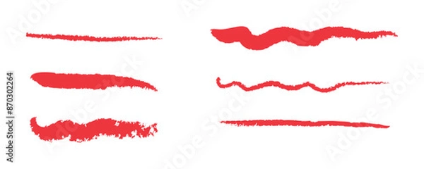 Fototapeta Crayon brush stroke red underline. Chalk pen highlight stroke. Vector hand drawn brush underline element set for accent, crayon texture emphasis element with background. 11.55.