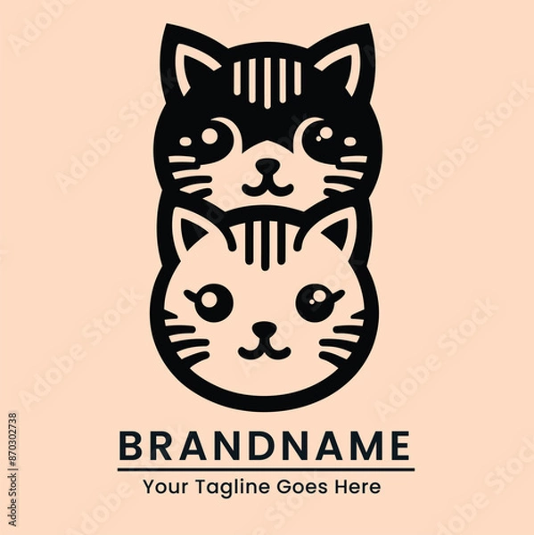 Fototapeta Twin cats logo featuring two adorable kittens with a minimalist and elegant style great for family-oriented brands