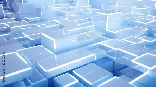 Fototapeta 3d rendering of white and blue abstract geometric background. Scene for advertising, technology, showcase, banner, game, sport, cosmetic, business, metaverse. Sci-Fi Illustration. Product display