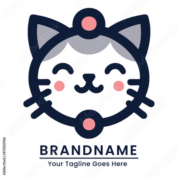 Fototapeta Happy and vibrant cat logo with a friendly face and minimalist elements suitable for various modern brands