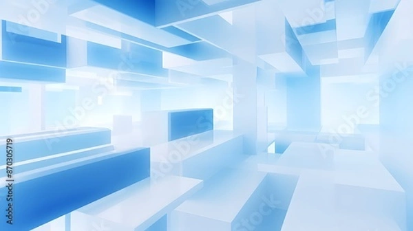 Fototapeta 3d rendering of white and blue abstract geometric background. Scene for advertising, technology, showcase, banner, game, sport, cosmetic, business, metaverse. Sci-Fi Illustration. Product display