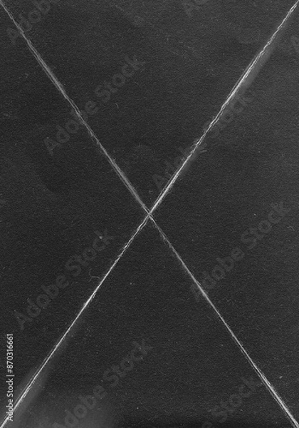 Fototapeta Blank folded black white creased crumpled paper texture background old grunge ripped torn vintage, for collage posters or overlay effect
