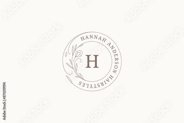 Fototapeta Elegant flourish botanical circle outline logo monogram design template vector illustration