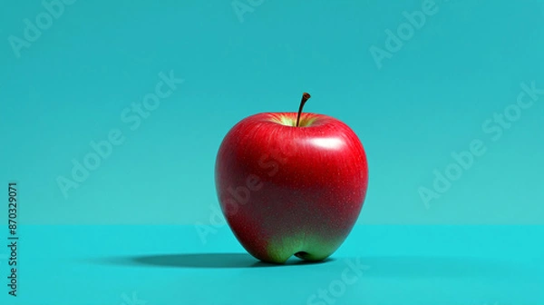 Fototapeta A single red apple on a turquoise background. 1