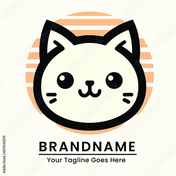 Fototapeta Cute and simple cat logo with a cheerful expression set against a warm gradient background