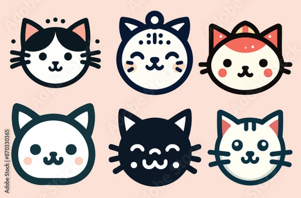 Fototapeta Collection of diverse cat faces each with a unique and playful expression perfect for brands targeting pet lovers or children