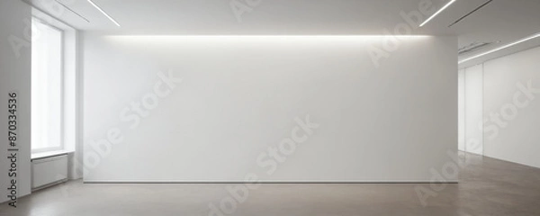 Fototapeta Empty white gallery room with window and recessed lighting