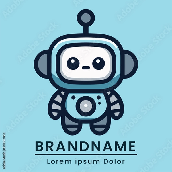 Fototapeta Cute robot logo with a playful and friendly design perfect for tech startups or robotics companies aiming for a youthful audience