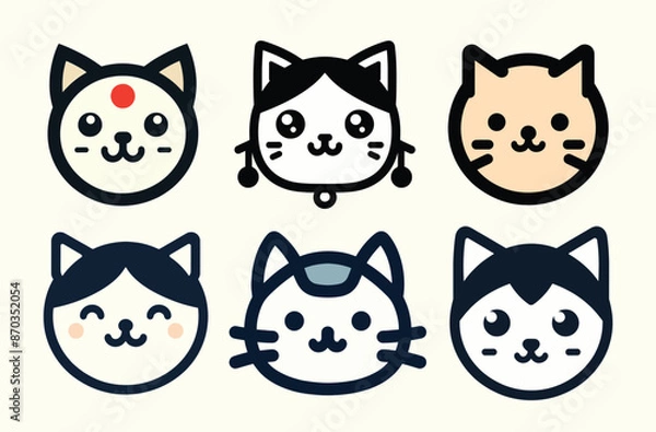 Fototapeta Cute and diverse cat logo set ideal for representing various characters in children's products or pet brands