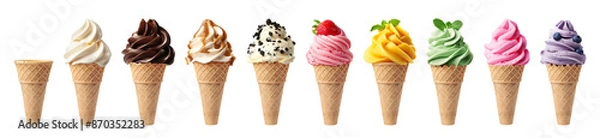 Fototapeta Set of ice cream cones isolated on transparent background, png