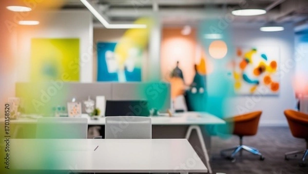 Obraz Blurred empty open space office. Abstract light bokeh at office interior background.