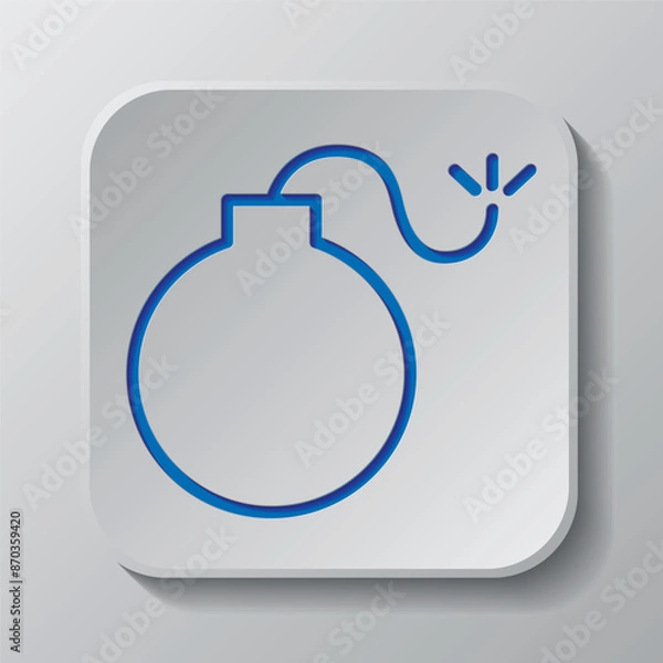 Fototapeta Bomb simple icon. Flat design. Paper cut design. Cutted blue symbol with shadow. Gray badge button, gray background
