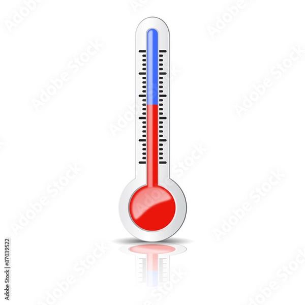 Obraz Thermometer on a white background, with shadow and reflection. Isolated. Vector Image.