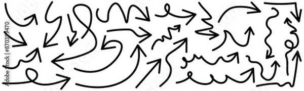 Obraz Arrow doodle icon collection.Hand drawing arrows icon set.Arrow grunge symbols.Hand-drawn doodle arrows set icon.Vector