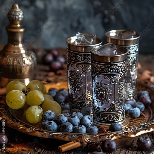Fototapeta Ornate Glasses with Ice on a Tray with Fruit