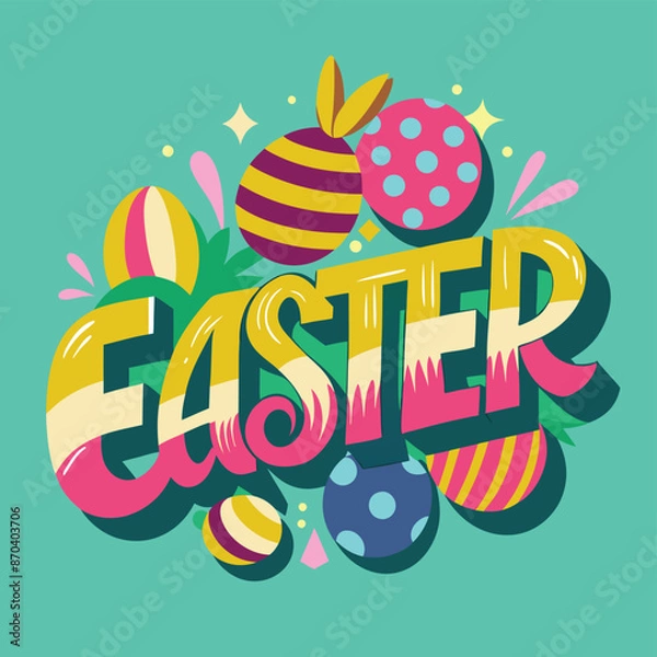 Fototapeta Colour easter text realistic decorative background illustration