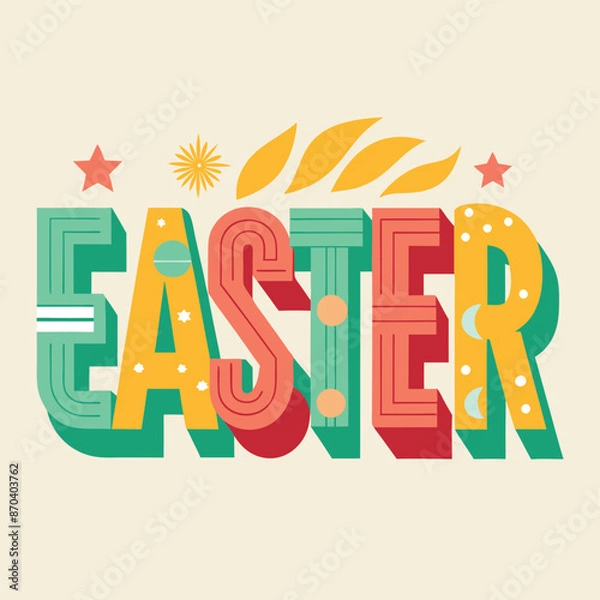 Fototapeta Colour easter text realistic decorative background illustration