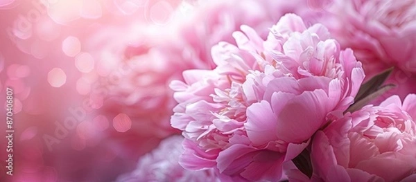 Fototapeta Close-up view of a soft-focus floral background featuring elegant pink peonies, creating a blurred romantic essence, perfect for adding text with copy space image.