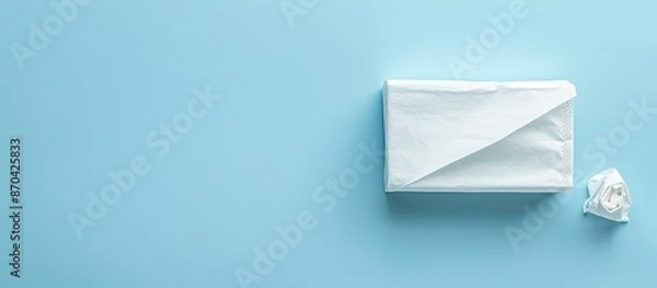Fototapeta Top view of a tissue holder on a light blue background with copy space image for text.