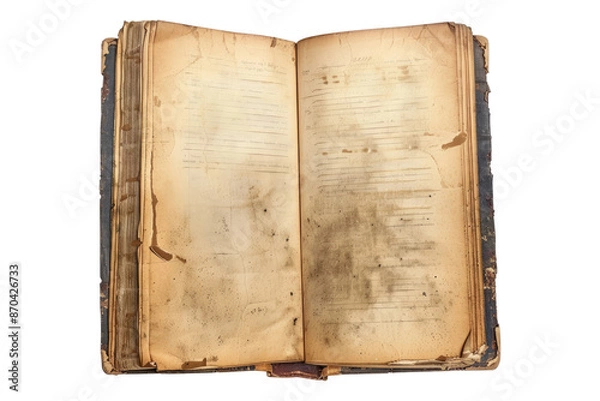 Fototapeta Old blank book open isolated on transparent background