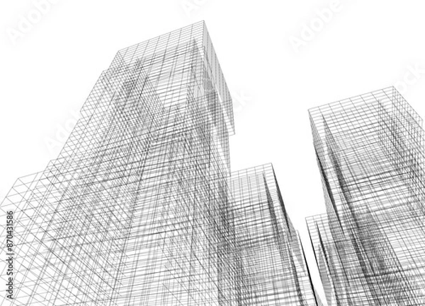 Fototapeta Modern architecture building vector 3d drawing