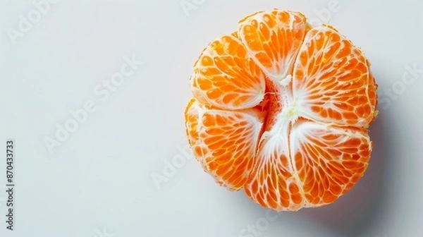 Fototapeta Peeled fresh mandarin, slice, white background, macro
