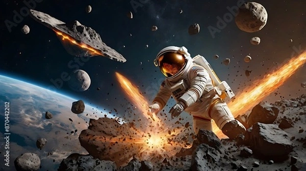 Obraz The Earth lays in ruins after an asteriod hits the planet. Asteroids, artwork. Generative ai