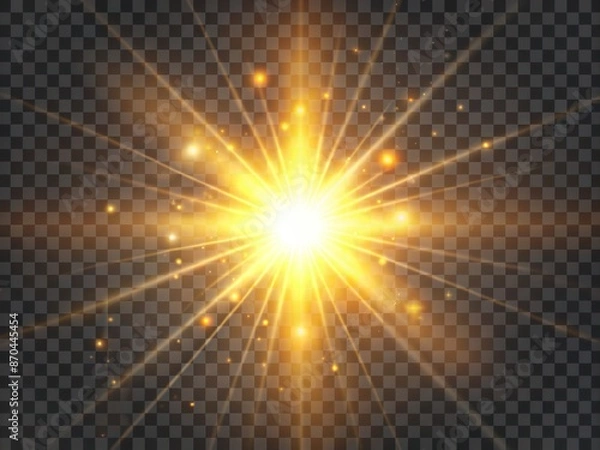 Obraz Vibrant transparent glowing sun with stunning lens flare effect, radiant beams and soft glow, isolated on a transparent background, perfect for design elements.