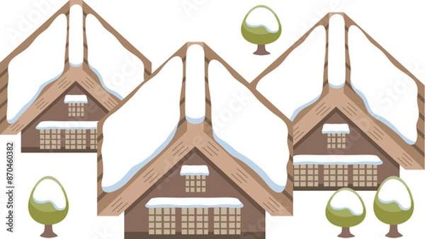 Obraz 合掌造りの家（冬）のイラスト素材・日本・岐阜・白川郷