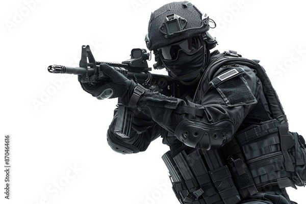 Obraz a person in black uniform holding a gun
