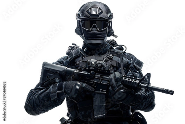 Obraz a person in black uniform holding a gun