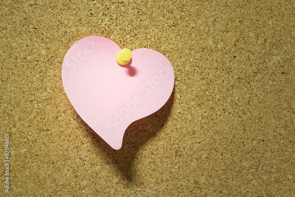Obraz heart note paper taped on cork board background
