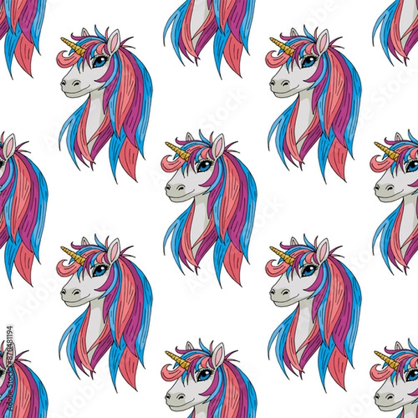 Fototapeta cute unicorn on white background. seamless pattern.