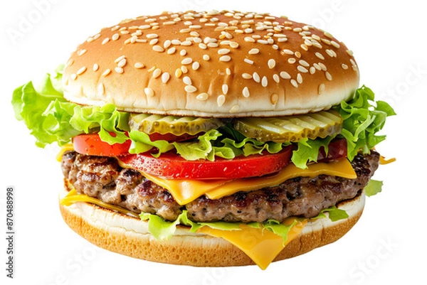 Fototapeta a cheeseburger with lettuce and tomatoes