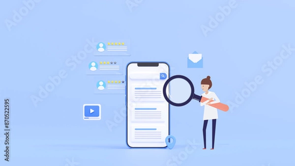 Obraz Mixed 2D 3D｜スマホで色々検索して情報を集めている若い日本人女性