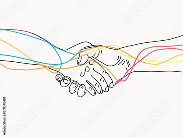 Fototapeta Interconnected Empowerment: A Single Line Handshake for Lasting Systemic Transformation