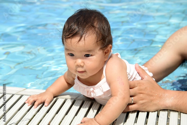 Obraz プールで遊ぶ親子