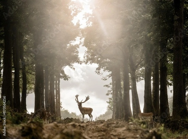 Fototapeta Deer In The Forest. Standing In The Wild.