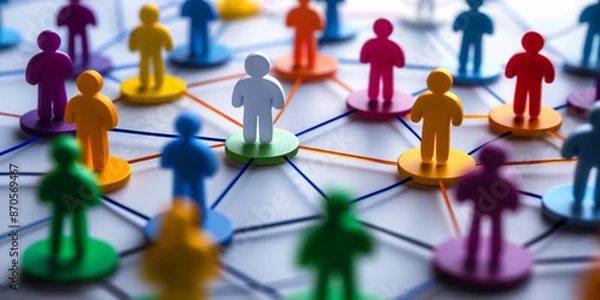 Obraz Colorful figures connected by lines illustrating social media networks and interactions