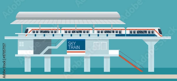 Fototapeta Sky Train Station Flat Design Ilustration Icony Obiekty