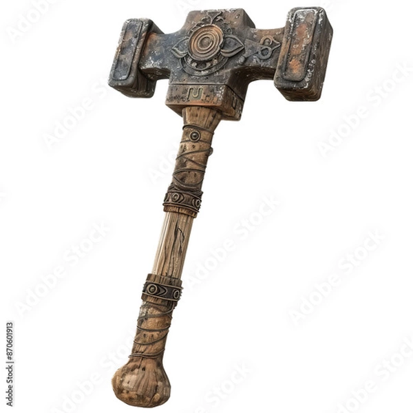 Fototapeta Mjolnir, the hammer of norse god thor, isolated on a transparent background with intricate patterns