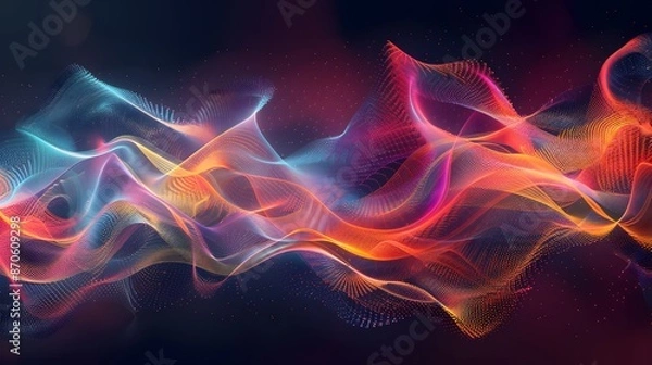 Fototapeta Abstract representation of various activation functions such as Re LU, Sigmoid and Tanh in neural networks. Each function manifests as a unique, lively energy wave.