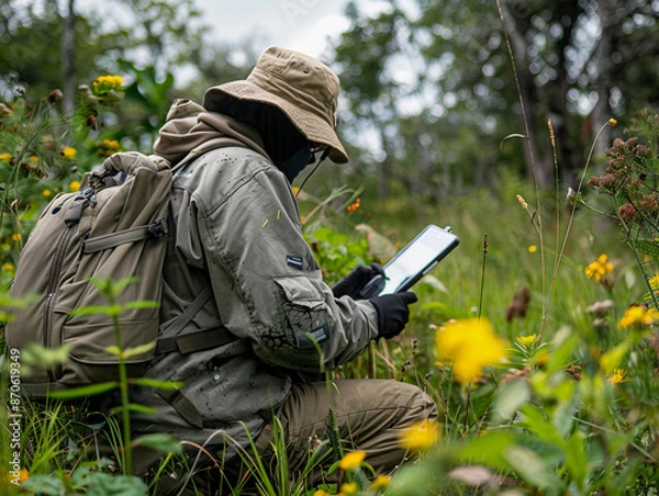 Fototapeta Researcher Using Tablet in Field