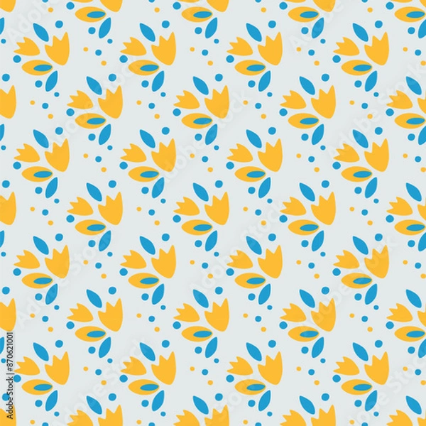 Fototapeta Seamless pattern with plants. Contrast background. Rounded ornament with tulips. Vector