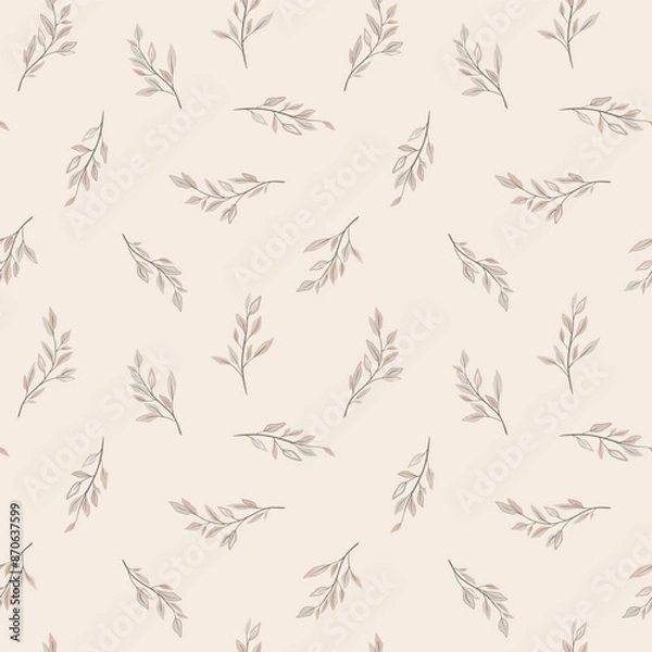 Fototapeta Vector illustration. Seamless pattern of beige leaves, floral pattern on a light beige background, pastel branch. Floral seamless pattern for fabric sublimation, wallpaper, product design.