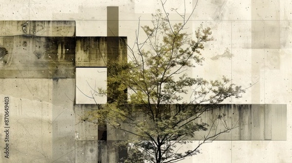 Fototapeta Abstract Art with Tree Silhouette and Grunge Background